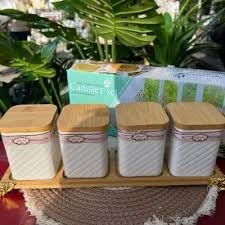 Dollar For Import Porcelain Spices Jar Set, 4 Pieces - Beige