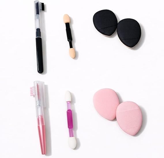 4Pcs Makeup Tool Set with Eyebrow Brush Double-Ended Sponge Applicator and Oval Puffs Multicolor