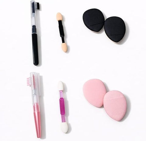 4Pcs Makeup Tool Set with Eyebrow Brush Double-Ended Sponge Applicator and Oval Puffs Multicolor