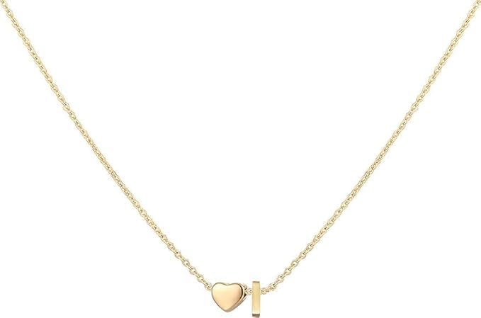 18K Gold Plated Stainless Steel Heart Letter Necklace for Women Girls Dainty Heart Initial Necklace Personalized Gift for Teen Girls