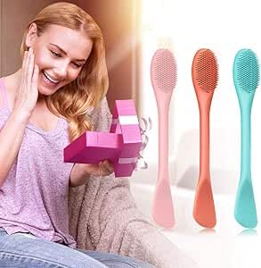 Double-Ended Silicone Face Mask Brush - Facial Mud Mask Applicator for Cosmetic Makeup - Soft Beauty Tool for Cream, Lotion 3 Piece