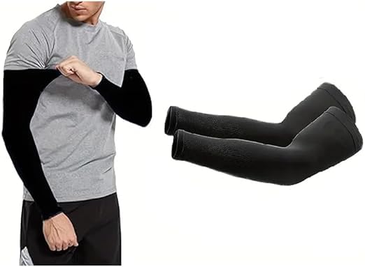 Arm Sleeves for Sun Protection and UV Protection - Cooling Sleeves for Men and Women (Pair, Black, Code9699:8824) - by Rana Store