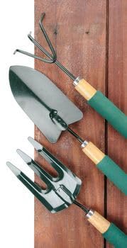 Garden Tool Set, 3 Pieces, Wooden Handles, Shovel, Small Shovel and Garden Fork, Green and Black
