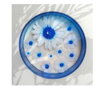 White Sunflower Scented Soy Candle Duo Scent, Blue & White, Mood Enhancement and Luxurious Ambiance