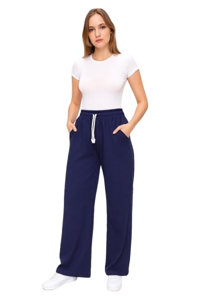 NG Women's Wide Leg Sweatpants with Pockets, Drawstring Waist, Thick Fabric, Activewear, Casual