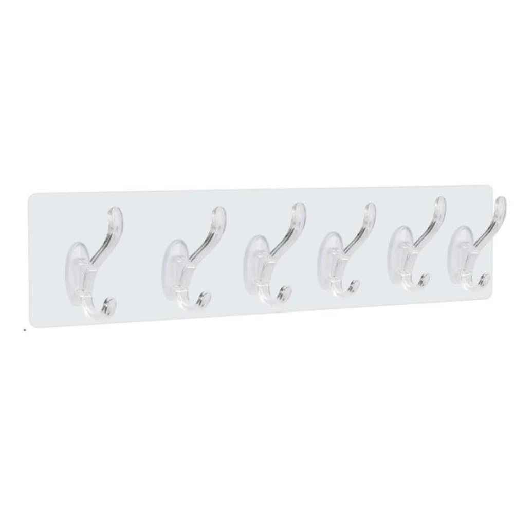 Generic 6 Hook Transparent Plastic Wall Mount Hanger, Kitchen/Bathroom, 5cm x 5cm x 30cm, 10kg Max Weight, Adjustable Easy Install