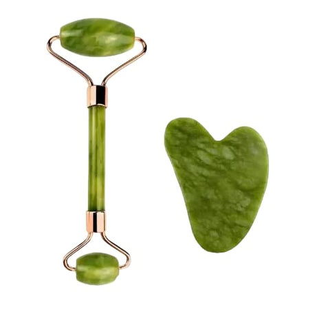 Jade Roller for Face Massage with Gua Sha Facial Tool Himalayan Stone for Face and Ice Roller | Anti Aging Facial Roller with Gua Sha Tool |Face Massage Roller for Skin Wrinkles & Serum