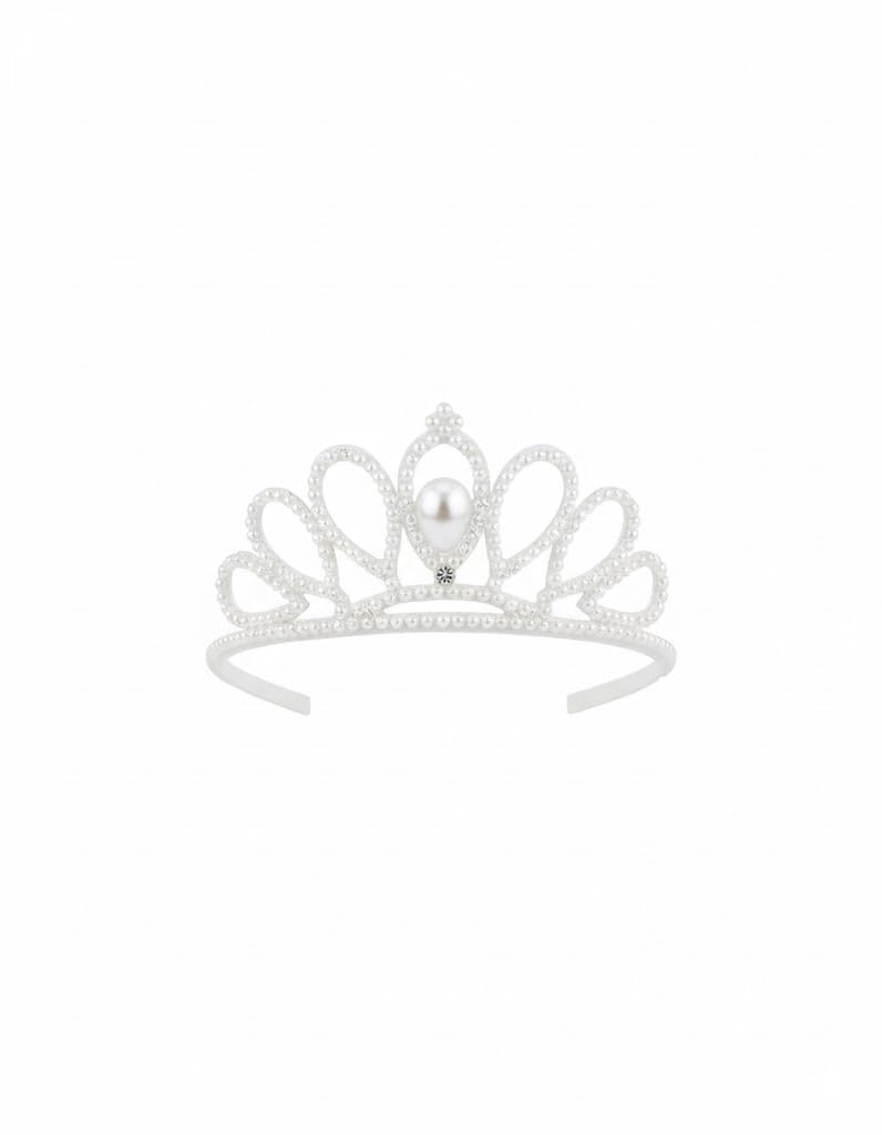 Pearl Princess Tiara Headband, Rhinestone Crown with Pearl Accent, White Wedding Hair Accessory