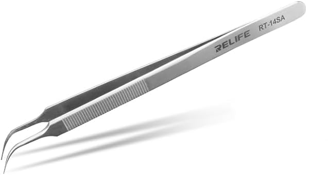 High-Precision RT-14SA Stainless Steel Curved Tweezers – Anti-Static, ESD Safe, Ergonomic Design for Electronics Repair
