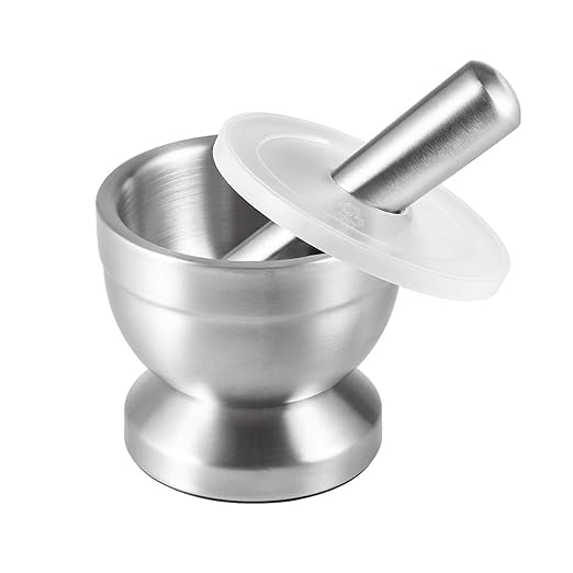 Stainless Steel Mortar and Pestle Set with Lid and Anti Slip Base for Spice Medicine Grinder Coffee Bean Crusher(Small)