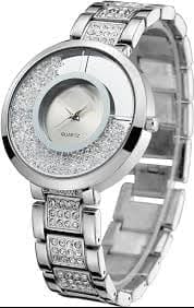 Luxury Women's Wrist Watch with Crystal, Silver, Luxury Metal Strap