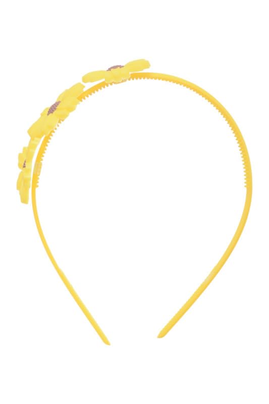 Plastic Headband With Flower Design For Girls - Yellow