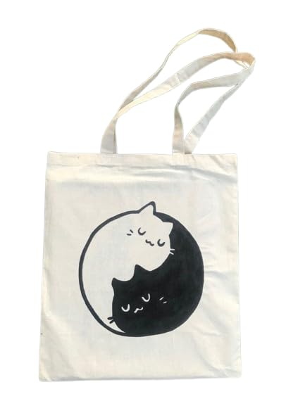 sm4u Canvas Tote Bag with Cute Black Cat Design, 38 x 42 cm