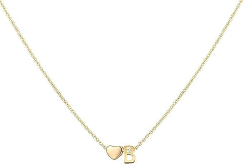 18K Gold Plated Stainless Steel Letter Necklace Tiny Heart Pendant Necklace for Women Girls 26 Letters A-Z Heart Pendant Necklace