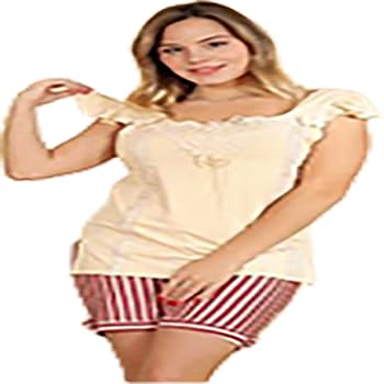 9Street Corner P1004 Striped Shorts Pajamas + Soft Cotton Lace Work Top for Women Girls