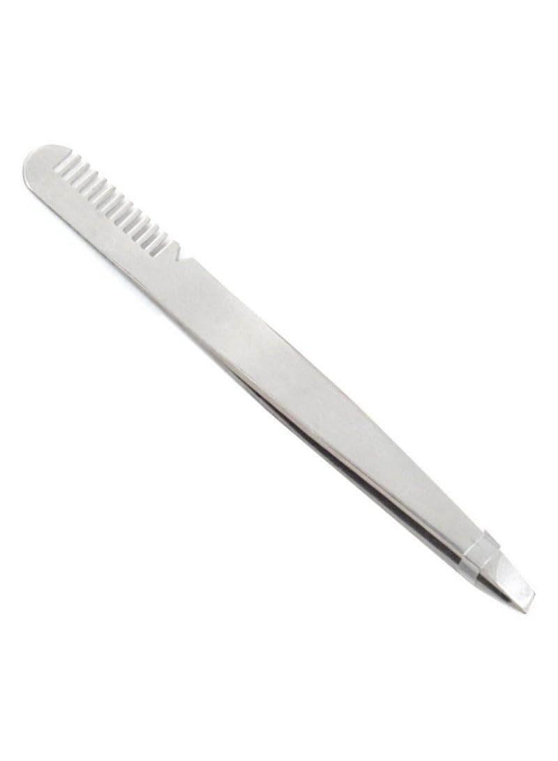 High Quality Eyebrow Tweezers Angled Tip Eyebrow Tweezers for Facial Hair Removal - with Stainless Steel Precision Comb at the Other End (Silver)