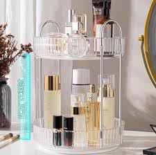 360 Rotating Acrylic Makeup Organizer,2 Tier Large Capacity Make Up Organizers and Storage,Skincare Perfume Vanity Organizers,Bathroom Cosmetics Storage Organizer Countertop(Clear)