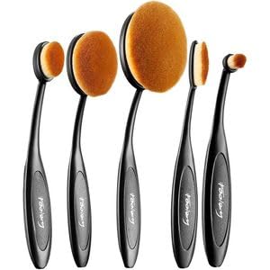 Oval Makeup Brushes, Set of 5, Dense Synthetic Bristles, Toothbrush Design for Easy Control