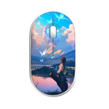 For R8 1732 Wireless Mouse Slim Anime 3D Painted Design – 2.4G Lightweight – 3 Buttons / 1200DPI – Ergonomic Design – AA Battery- For Office Business WIN/Mac OS (White Deer)