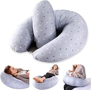 Multipurpose Feeding Pillow, Breastfeeding Pillow for Breastfeeding and Bottle Feeding, Baby Nursing Pillows, Bed C-shape Pillow and Baby Lounger for Newborn (0-12 months)_multicolor
