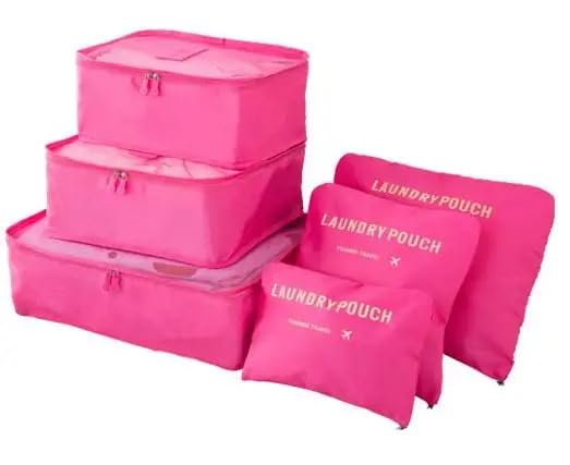 Next store 6 Piece Compression Luggage Organizers Set, Personal Travel Organizer, Practical Packing Cubes, Perfect for Trips, Easy Storage, Durable and Modern Design (Dark Pink)