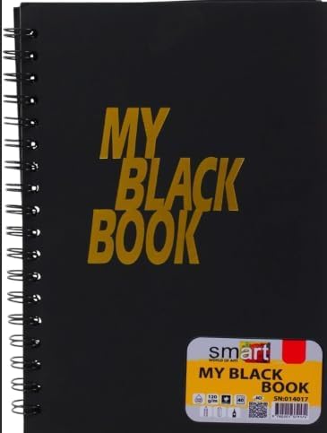 Smart Spiral Black Sketch Book, 40 Sheets, 120 g, Durable Black Cover (B5)