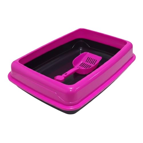 Cat Litter Box + Matching Scoop 40CM X 30 CM (Pink & Black, Square 40 CM X 30 CM)