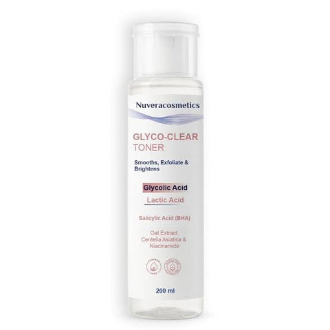 Nuveracosmetics Glyco-Clear Toner with Glycolic Acid, Lactic Acid, Salicylic Acid, Niacinamide, Smooths & Brightens, 200ml