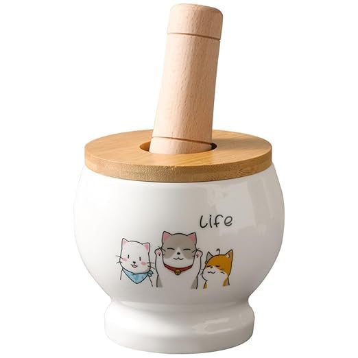 Ceramic Mortar and Pestle Set – Grinding Bowl for Crushing Tablets, Herbs, Spices, Ginger, Garlic & More | Manual Grinder with Bamboo Lid and Pestle