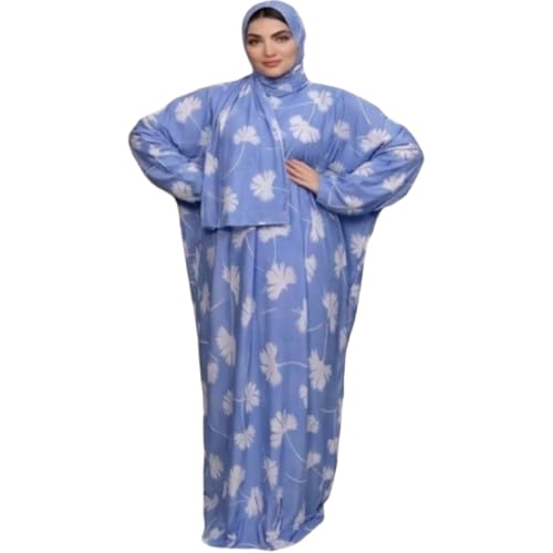 Women's Muslim Prayer Dress Set, Floral Print, with Hijab, Abaya Style - Butter Material (Up to 100 KG)