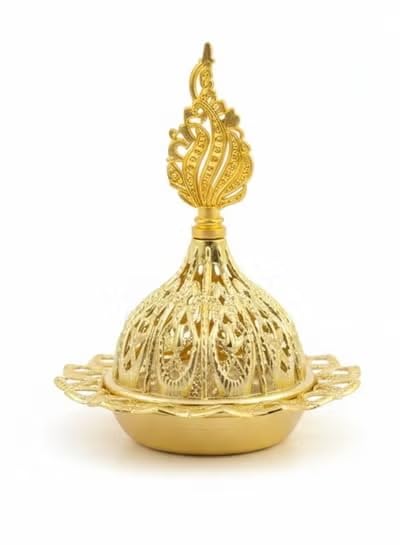 Golden Arabic Incense Burner – Elegant Metal Incense Holder Made of High-Quality Iron with Removable Lid – Perfect for Evenly Spreading Fragrance, Home Decor, Special Occasions shade 5