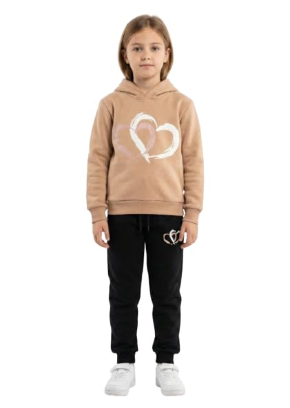 Trung Baby Girls Cotton Quilted Warm - Interlocking Hearts Hoodie and Pants - Casual Comfortable and Stylish Set Available in Multiple Colors