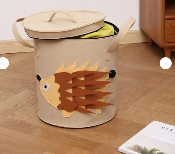Cute Laundry Hamper Portable Storage Basket with Lid for Toys and Laundry Foldable Design for Easy Storage Ideal for Kids Room and Nursery Organization (Hedgehog)