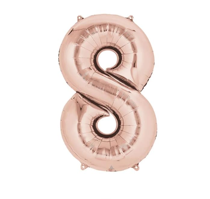 32 inch Metallic Rose Gold Number Foil Balloon for Party Decorations (Number 8)