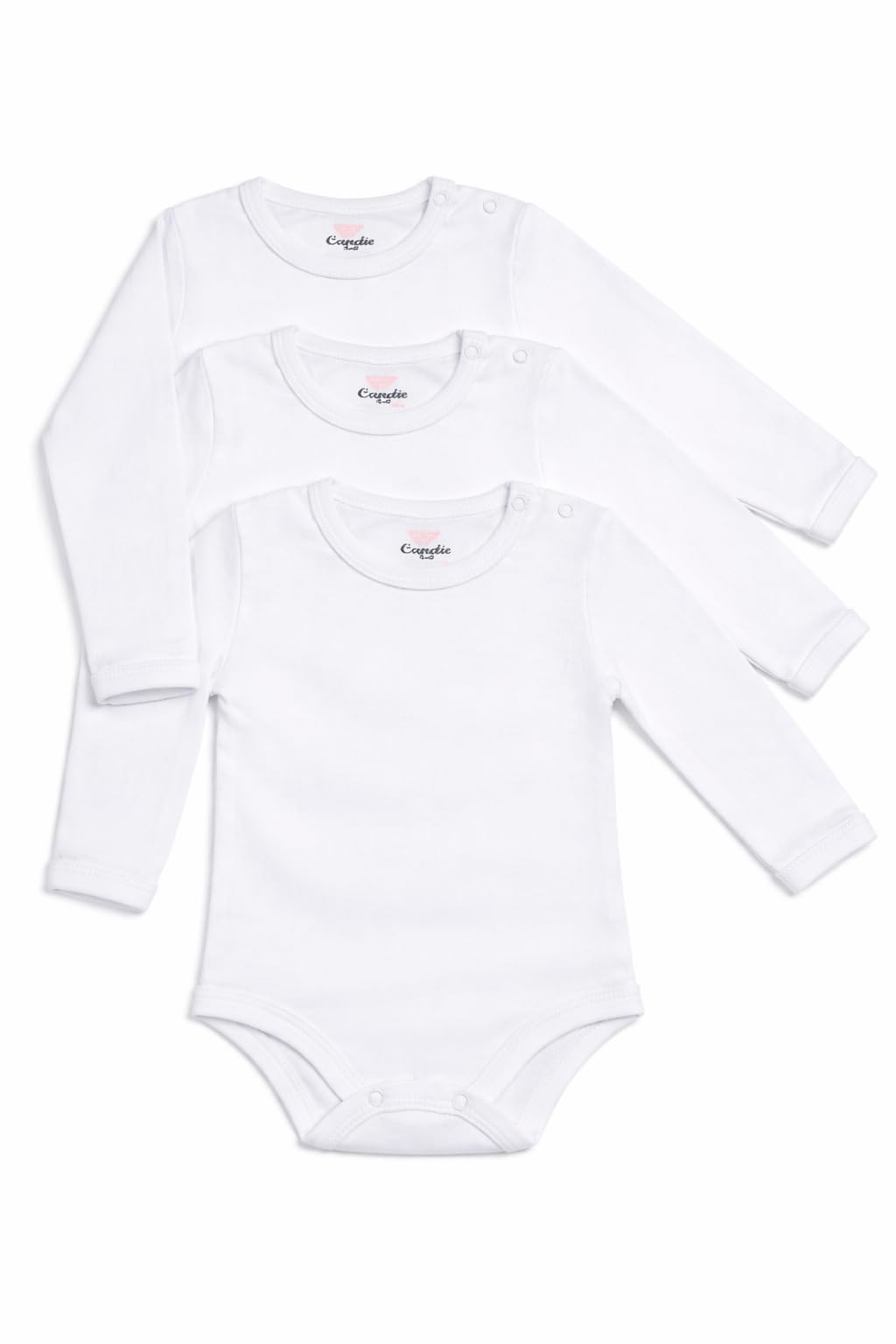 Candie Baby Long Sleeve Bodysuit, Cotton (White Pack, 18-24 M)