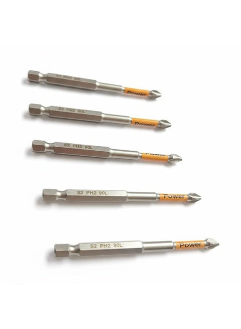 Extra Long Magnetic Phillips Screwdriver Bits Set PH2 (110mm), 5 Pieces, S2 Impact Resistant Steel, Extended Reach for Deep and Tight Spaces, Heavy Duty Performance for Power Drills and Impact Driver