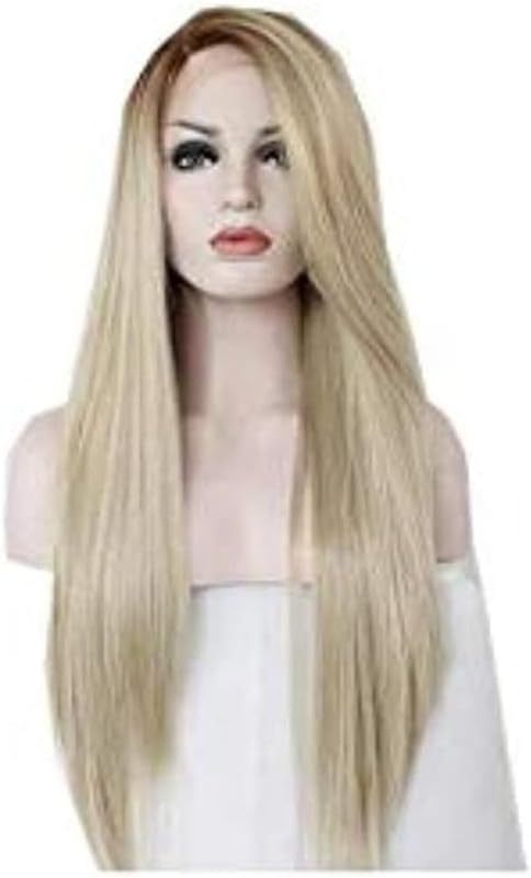 ECIF Women Long Straight Wig Hair Front Lace Wig Deep Invisible Part Wig Blond Color