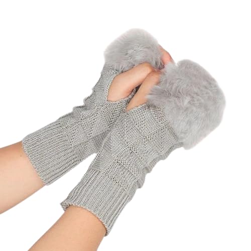 Winter Fur Half Finger Gloves for Women Elegant Warm Winter Accessories Women Soft Fashion Hand Warmers Warm Knitted Fashion Arm Decorations Trendy Striped Gloves Women Winter Costumes, M
