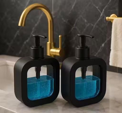 Generic Soap Dispenser Set, Black Acrylic, 500ml Capacity, Black Liquid Window, Kitchen and Bathroom Pump Bottles, 1 Pack, .sg