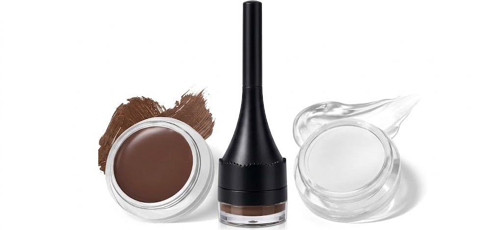 2 in 1 Makeup Kit with Eyebrow Gel,Shaping Wax & Duo Brush, Waterproof Dark Brown Pomade for Fill and Detail Brows, Clear Brow Styling Gel Lift for Fluffy Feathery Brow Breeze - BROWN
