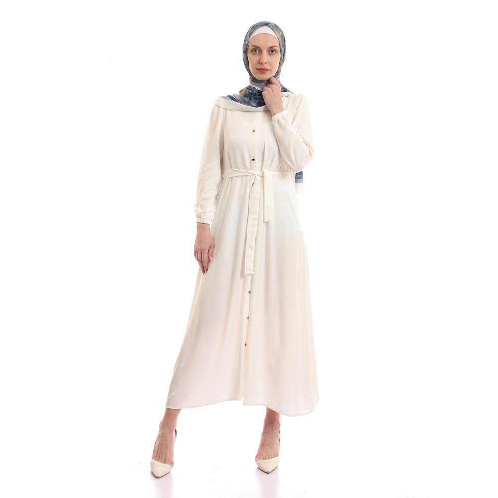 Turn Down Collar Simple Buttoned Beige Dress