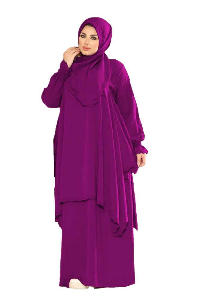 MISK Abaya 4 Piece Blouse and Veil for Women One Size, Brown GS-7068