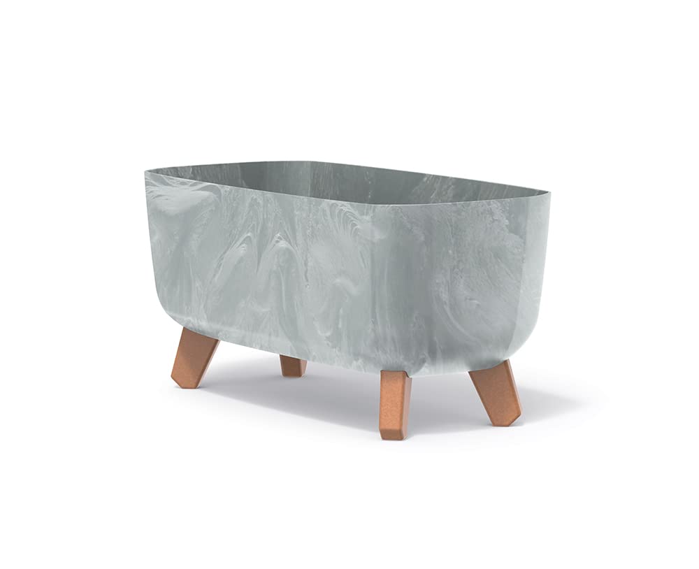 Gracia Rectangular Flower Pot - 19.5 x 39 x 18.7 cm - for Indoor and Outdoor Use - Minimalist Plant Pot - Weatherproof Garden Plant Pot with Removable Insert - Concrete Effect Structured
