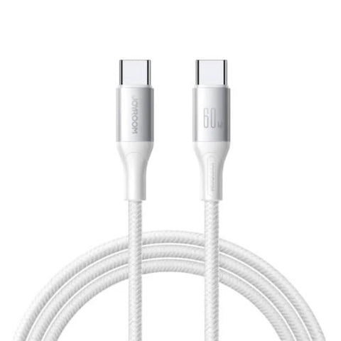 Joyroom S-A28 Flash Series 60W Type-C to Type-C Fast Charging Cable; Durable High-Speed Data Transfer & Power Delivery Cord (1m); Professional Heavy-Duty Tangle-Free Sync Cable – White.