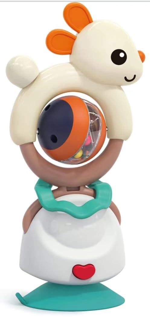 Hola 2in1 Highchair Toys & Baby Rattle Rabbit, Mealtime, Teething Relief, Fine Motor Skills, Bright Colors, Sensory, Teether, Animal-Rattle, Suction 6M+