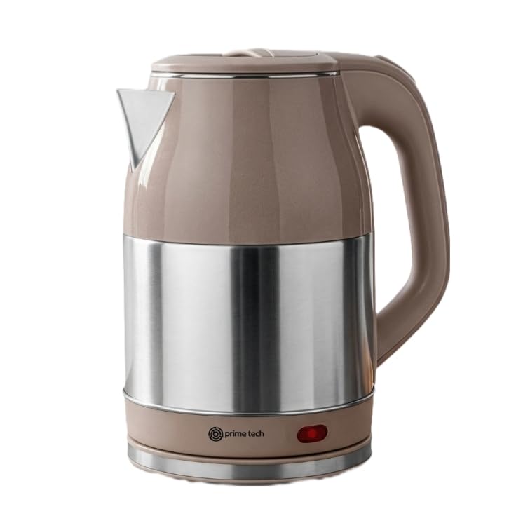 PRIME TECH Stainless Steel Electric Kettle 2.5L Capacity Practical Kettle Perfect for Preparing Hot Drinks Fast Stainless Steel for Long Lasting Durability and Easy to Clean (Brown)