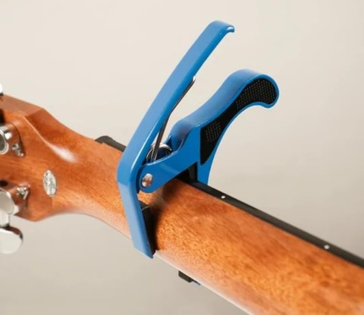 Metal Guitar Capo Ukulele Clamp Clutch One Hand Operation with Silicone Pads (Blue)