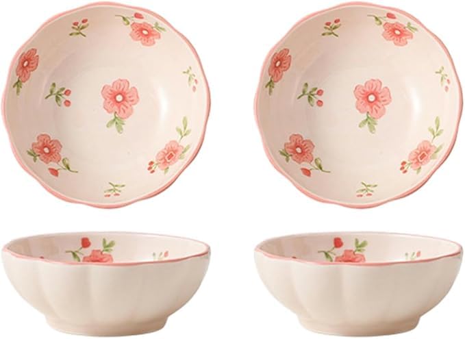 Creative and personalized peach blossom ceramic tableware, household ceramic soup bowl fish plate festive tableware set - 4-inch plate - 2 packs (4 inch disc-2 packs)