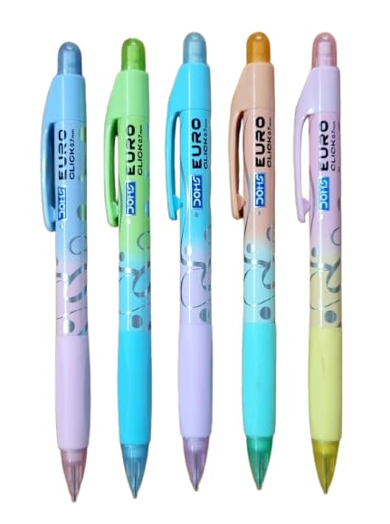 Doms Euro Click 0.7mm Extra Dark Mechanical Pencil- 5 Attractive Body Colours- In Built Eraser & 1 Extra Lead- Triangular Soft Rubberized Grip- Silent Click-Super Smooth Writing- Pack of 10 Pencils