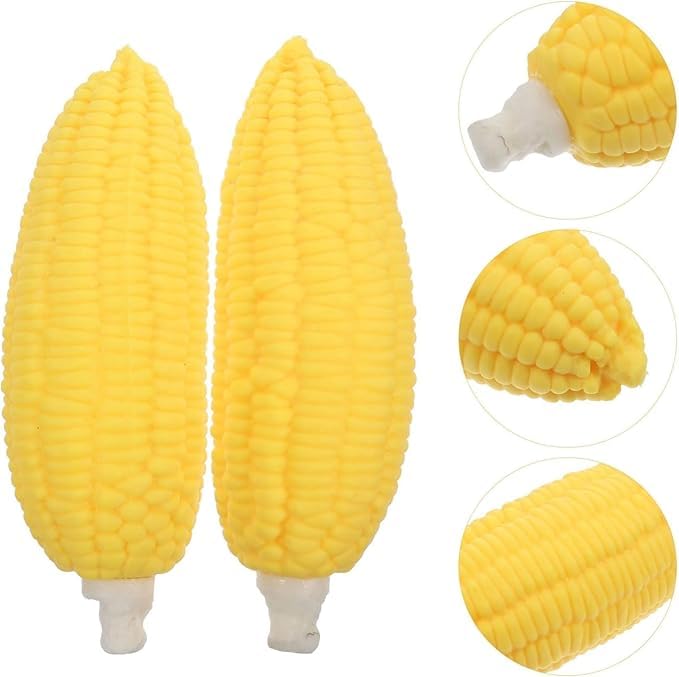 Corn squeeze toy, 2 pieces, for stress relief, lifelike artificial corn, soft, scented plastic corn, suitable for offices, classrooms, homes, and kitchens.